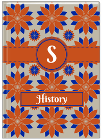 Thumbnail for Personalized Flower Burst Journal - Orange and Blue - Circle Ribbon Nameplate - Front View