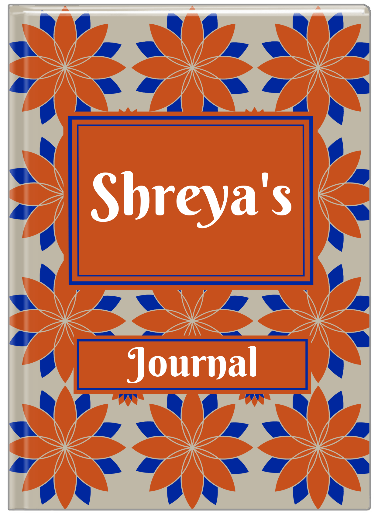 Personalized Flower Burst Journal - Orange and Blue - Rectangle Nameplate - Front View