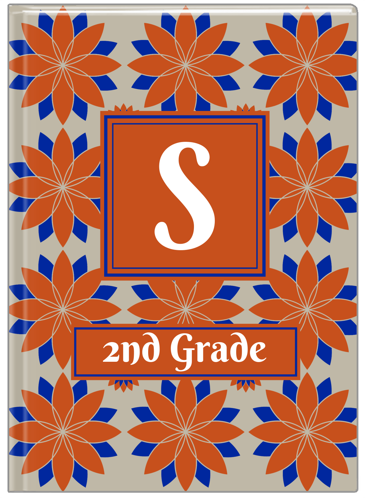 Personalized Flower Burst Journal - Orange and Blue - Square Nameplate - Front View