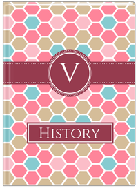 Thumbnail for Personalized Flower Comb Journal - Pink and Teal - Circle Ribbon Nameplate - Front View