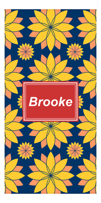 Thumbnail for Personalized Flower Burst Beach Towel - Portrait - Blue and Orange - Rectangle Nameplate - Front View