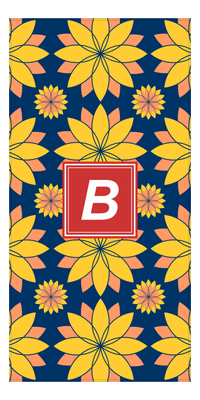 Thumbnail for Personalized Flower Burst Beach Towel - Portrait - Blue and Orange - Square Nameplate - Front View
