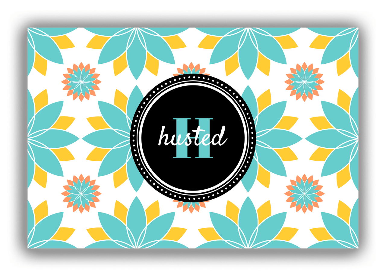Personalized Flower Burst Canvas Wrap & Photo Print - Teal with Circle Nameplate - Front View