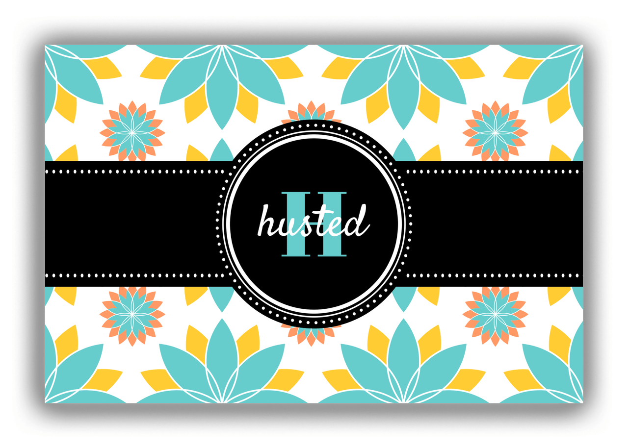 Personalized Flower Burst Canvas Wrap & Photo Print - Teal with Circle Ribbon Nameplate - Front View