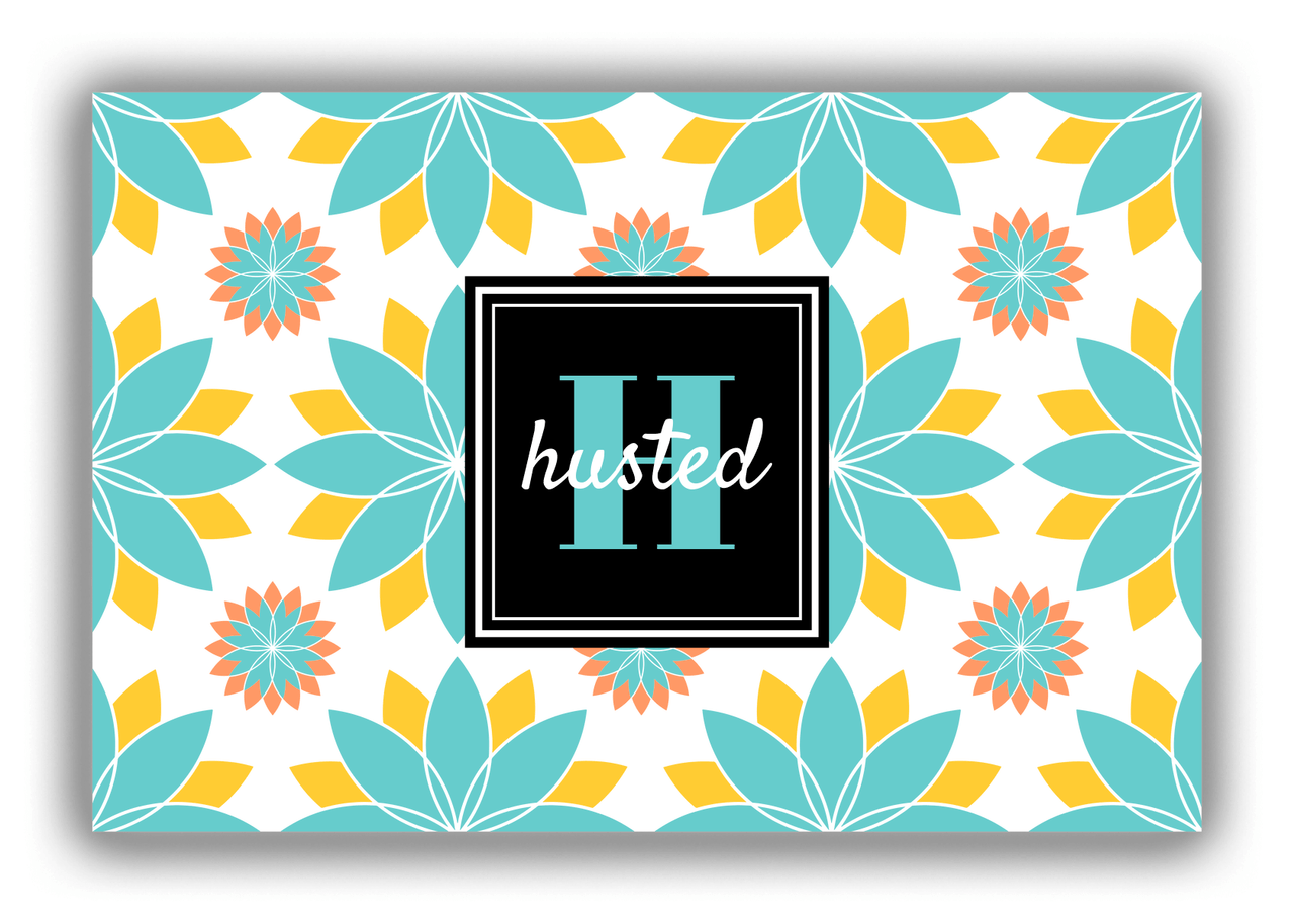Personalized Flower Burst Canvas Wrap & Photo Print - Teal with Square Nameplate - Front View
