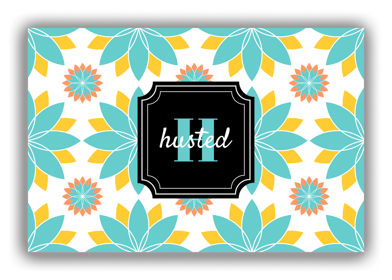 Personalized Flower Burst Canvas Wrap & Photo Print - Teal with Stamp Nameplate - Front View