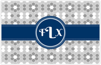 Thumbnail for Personalized Flower Comb Placemat - Grey and White - Navy Circle Frame With Ribbon -  View