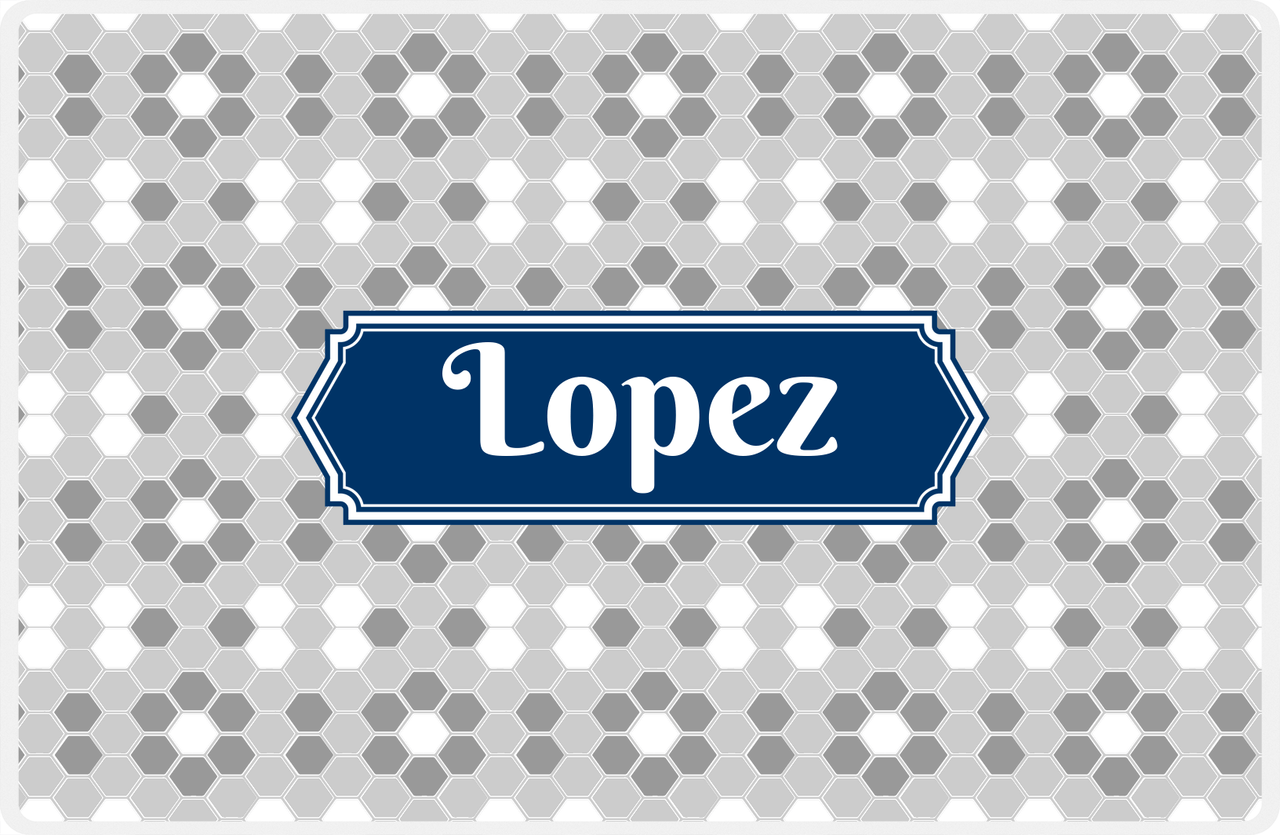 Personalized Flower Comb Placemat - Grey and White - Navy Decorative Rectangle Frame -  View