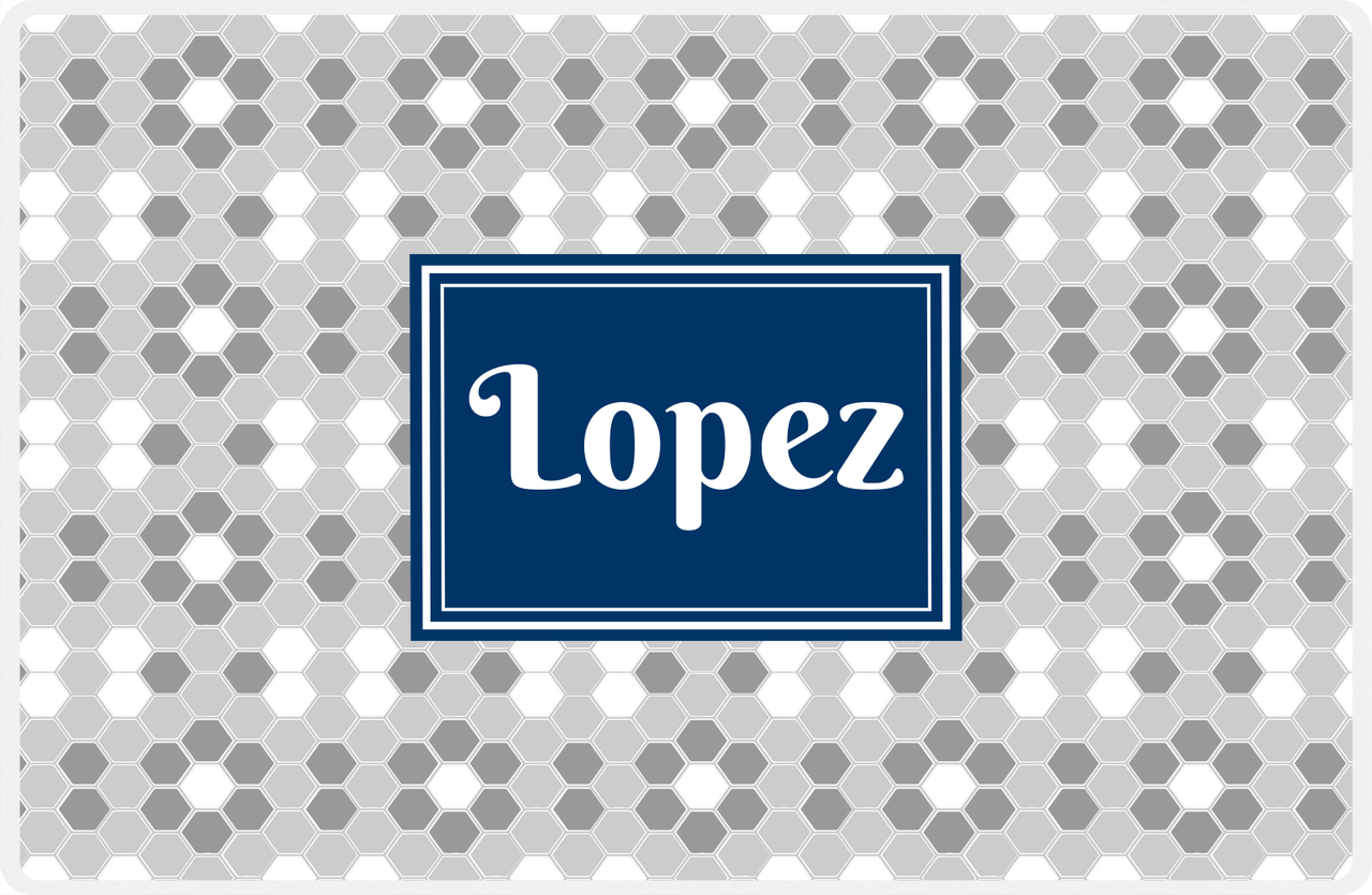 Personalized Flower Comb Placemat - Grey and White - Navy Rectangle Frame -  View