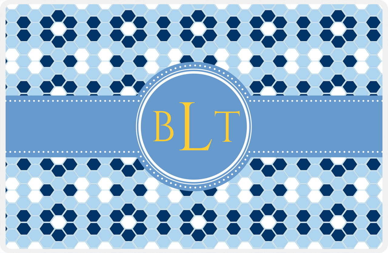Personalized Flower Comb Placemat - Navy and Light Blue - Glacier Circle Frame With Ribbon -  View