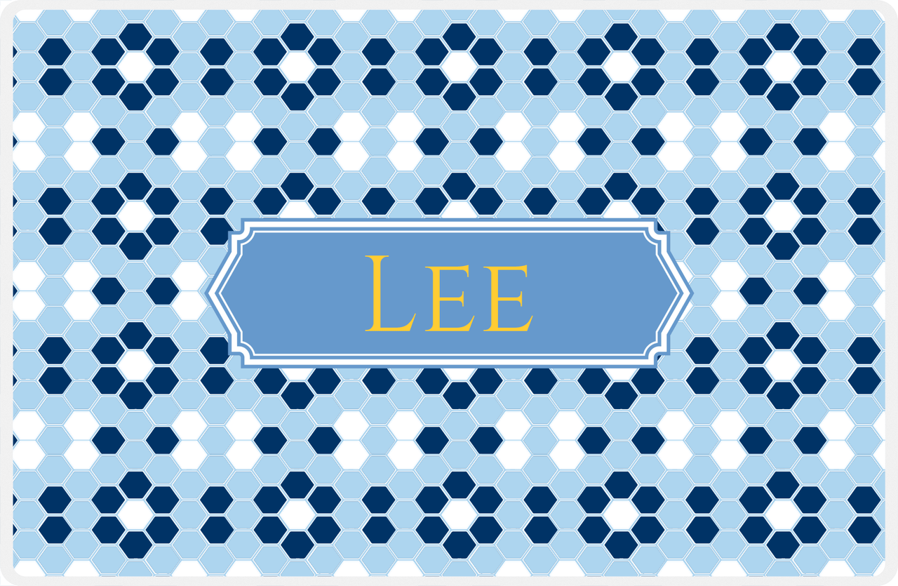 Personalized Flower Comb Placemat - Navy and Light Blue - Glacier Decorative Rectangle Frame -  View