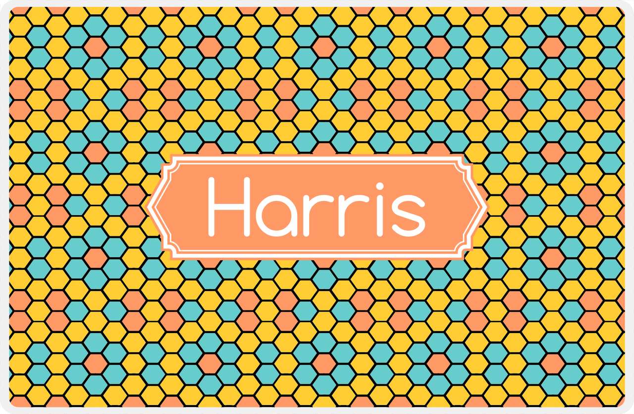 Personalized Flower Comb Placemat - Viking Blue and Mustard - Tangerine Decorative Rectangle Frame -  View
