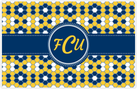 Thumbnail for Personalized Flower Comb Placemat - Navy and Mustard - Navy Circle Frame With Ribbon -  View
