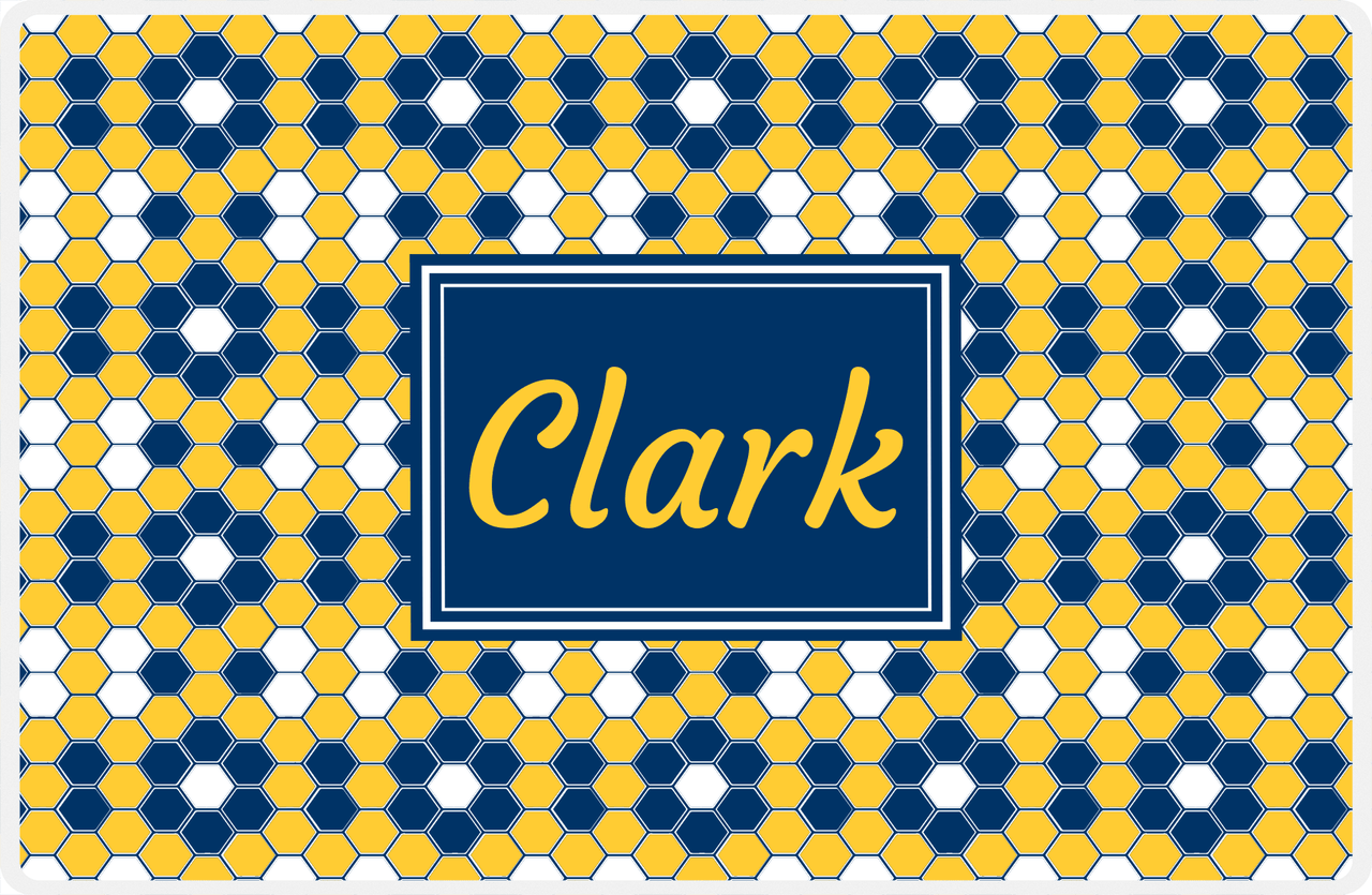 Personalized Flower Comb Placemat - Navy and Mustard - Navy Rectangle Frame -  View