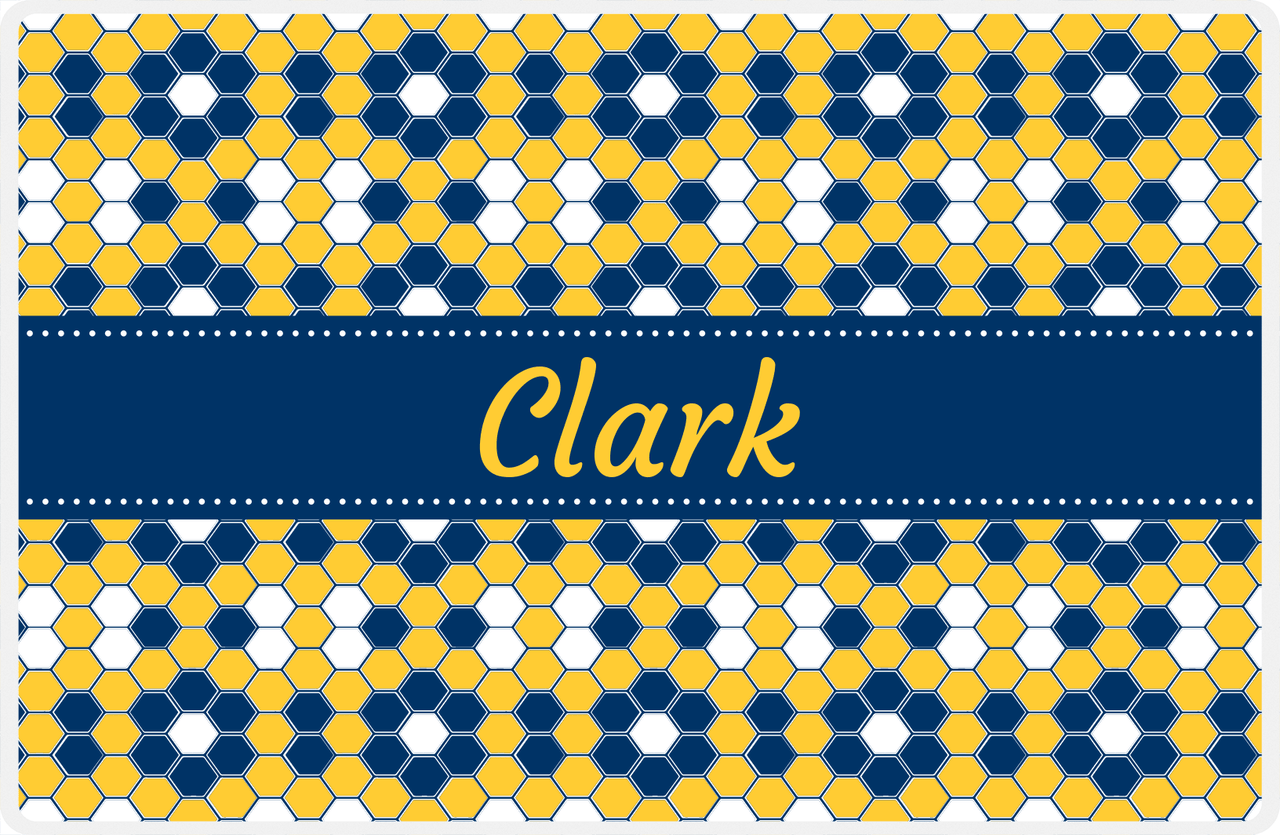 Personalized Flower Comb Placemat - Navy and Mustard - Navy Ribbon Frame -  View