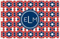Thumbnail for Personalized Flower Comb Placemat - Cherry Red and White - Navy Circle Frame -  View
