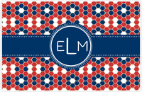 Thumbnail for Personalized Flower Comb Placemat - Cherry Red and White - Navy Circle Frame With Ribbon -  View