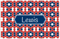 Thumbnail for Personalized Flower Comb Placemat - Cherry Red and White - Navy Decorative Rectangle Frame -  View