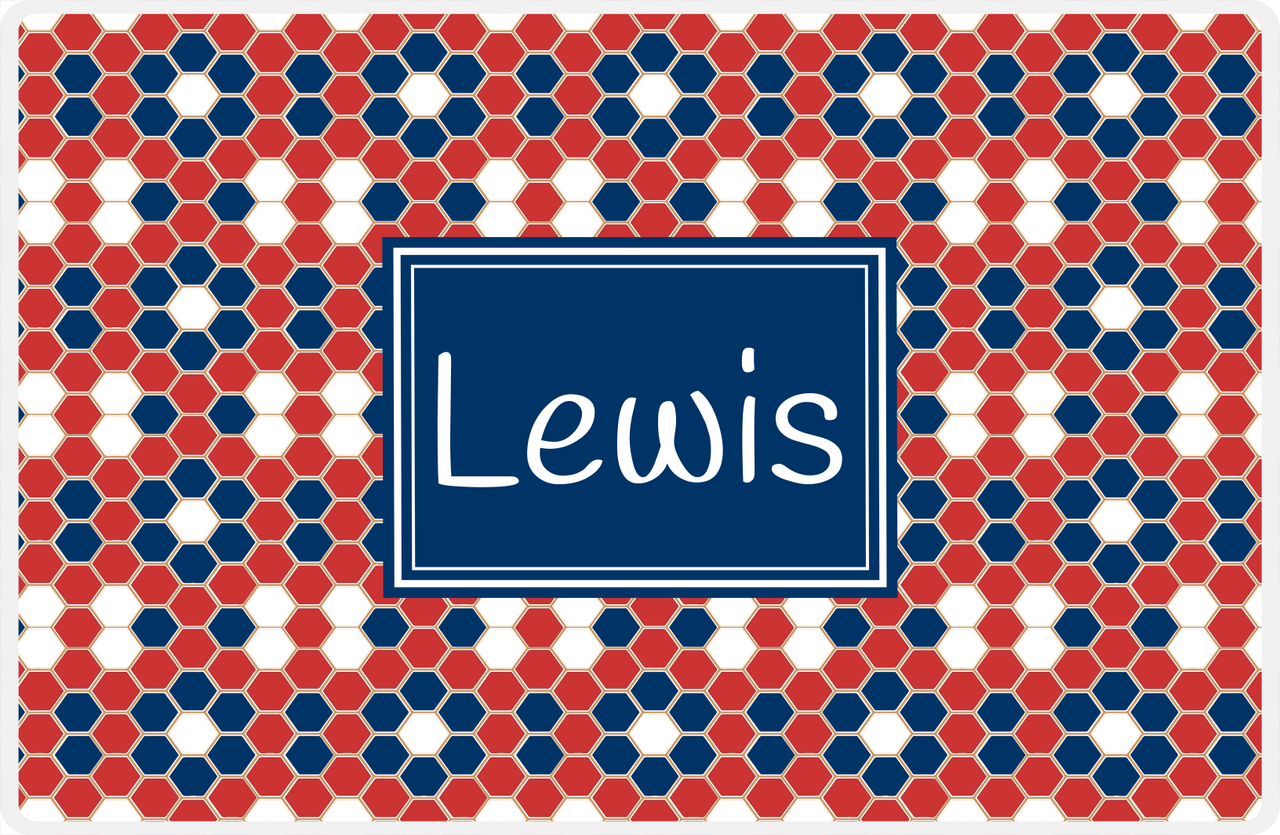 Personalized Flower Comb Placemat - Cherry Red and White - Navy Rectangle Frame -  View