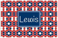 Thumbnail for Personalized Flower Comb Placemat - Cherry Red and White - Navy Rectangle Frame -  View