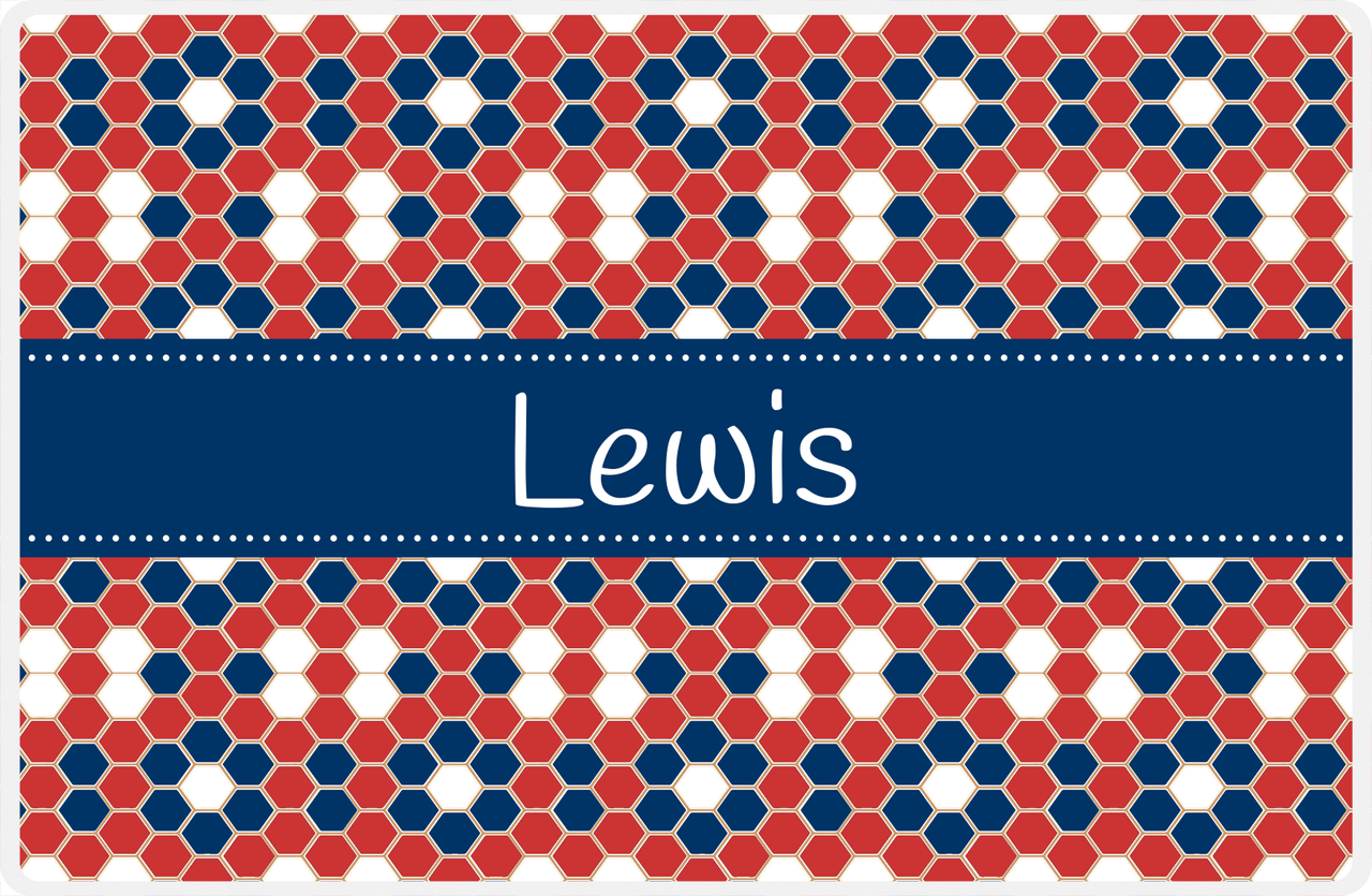 Personalized Flower Comb Placemat - Cherry Red and White - Navy Ribbon Frame -  View