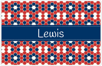 Thumbnail for Personalized Flower Comb Placemat - Cherry Red and White - Navy Ribbon Frame -  View