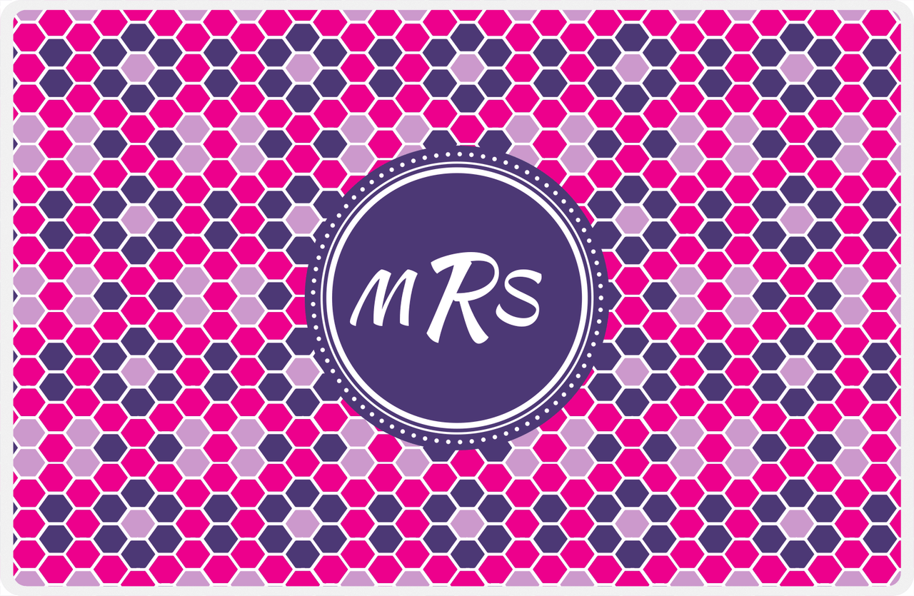 Personalized Flower Comb Placemat - Hot Pink and White - Indigo Circle Frame -  View