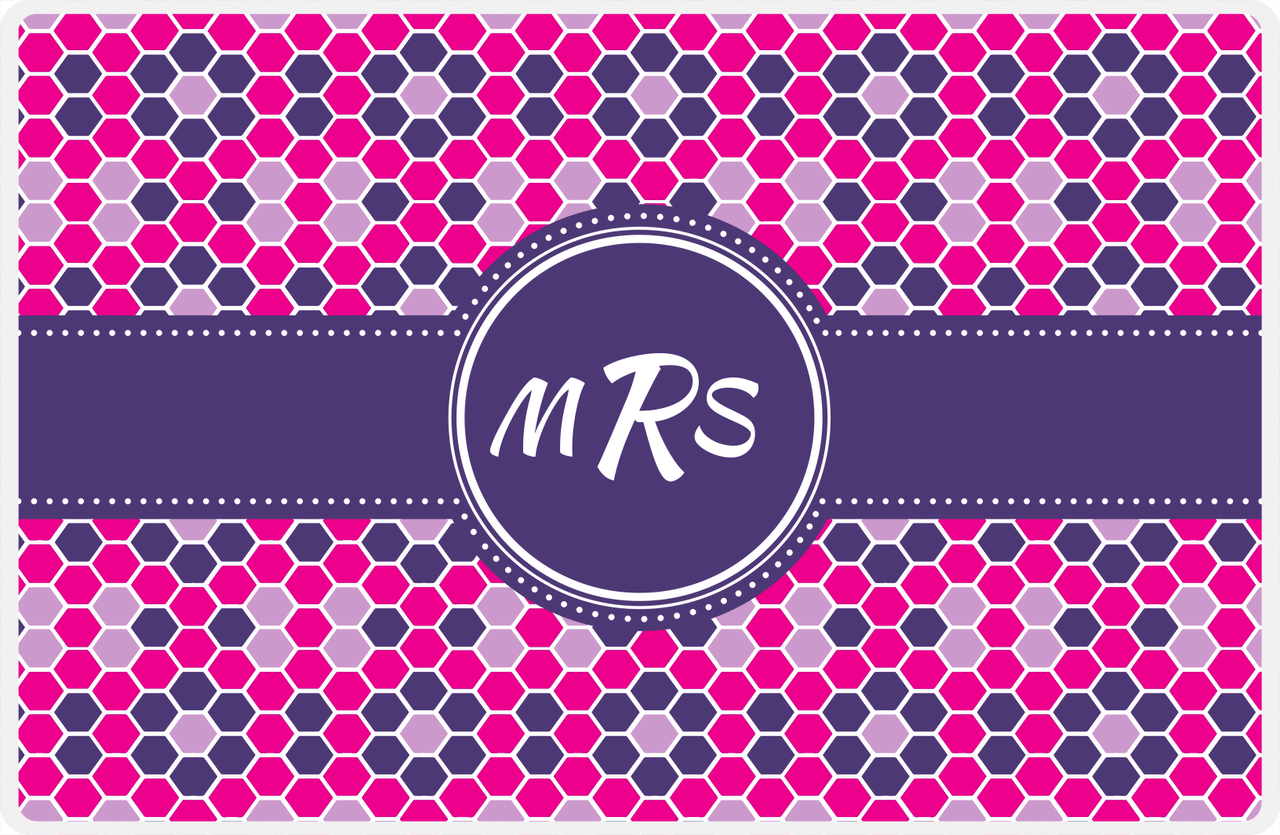 Personalized Flower Comb Placemat - Hot Pink and White - Indigo Circle Frame With Ribbon -  View