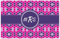 Thumbnail for Personalized Flower Comb Placemat - Hot Pink and White - Indigo Circle Frame With Ribbon -  View