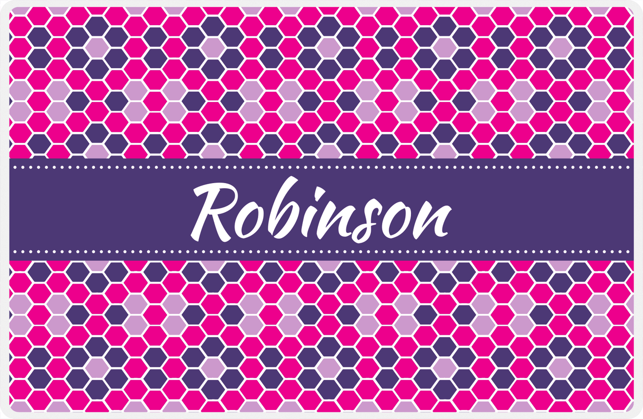 Personalized Flower Comb Placemat - Hot Pink and White - Indigo Ribbon Frame -  View