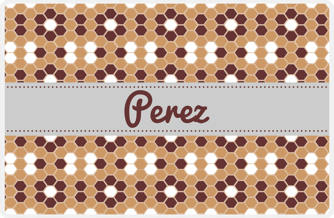 Personalized Flower Comb Placemat - Brown and White - Light Grey Ribbon Frame -  View