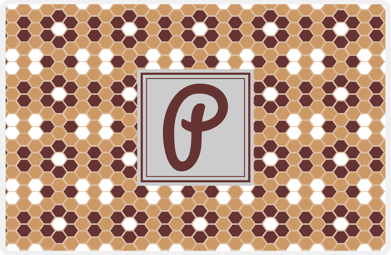 Personalized Flower Comb Placemat - Brown and White - Light Grey Square Frame -  View