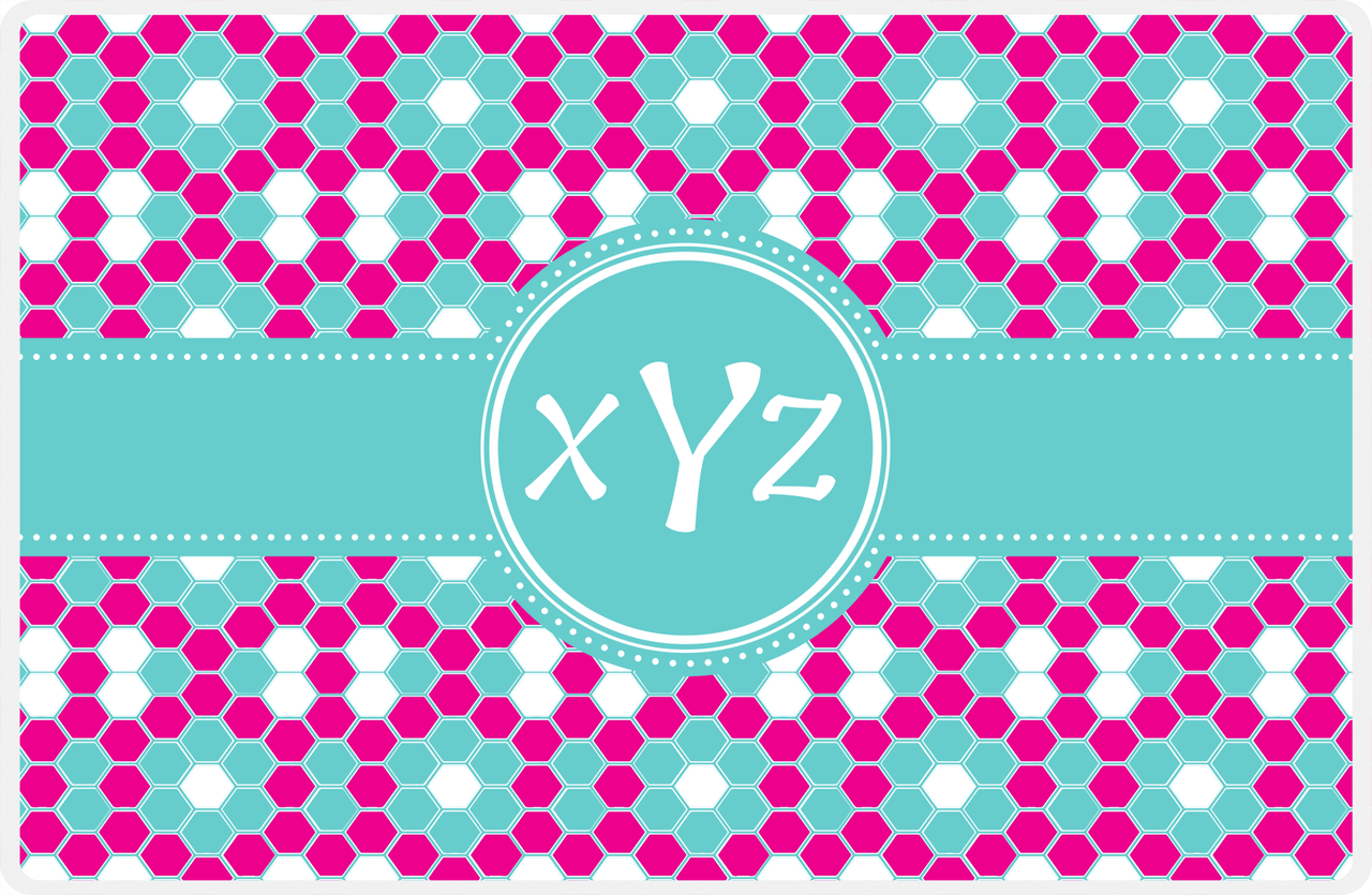 Personalized Flower Comb Placemat - Hot Pink and White - Viking Blue Circle Frame With Ribbon -  View