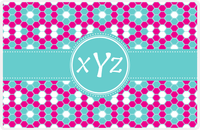Thumbnail for Personalized Flower Comb Placemat - Hot Pink and White - Viking Blue Circle Frame With Ribbon -  View