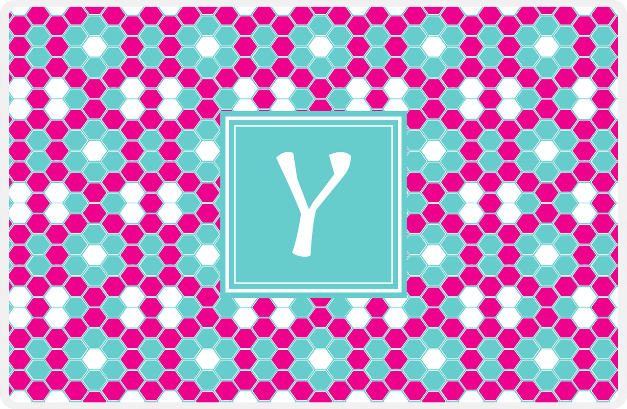 Personalized Flower Comb Placemat - Hot Pink and White - Viking Blue Square Frame -  View