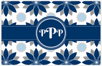Thumbnail for Personalized Flower Burst Placemat - Light Grey and White - Navy Circle Frame with Ribbon -  View