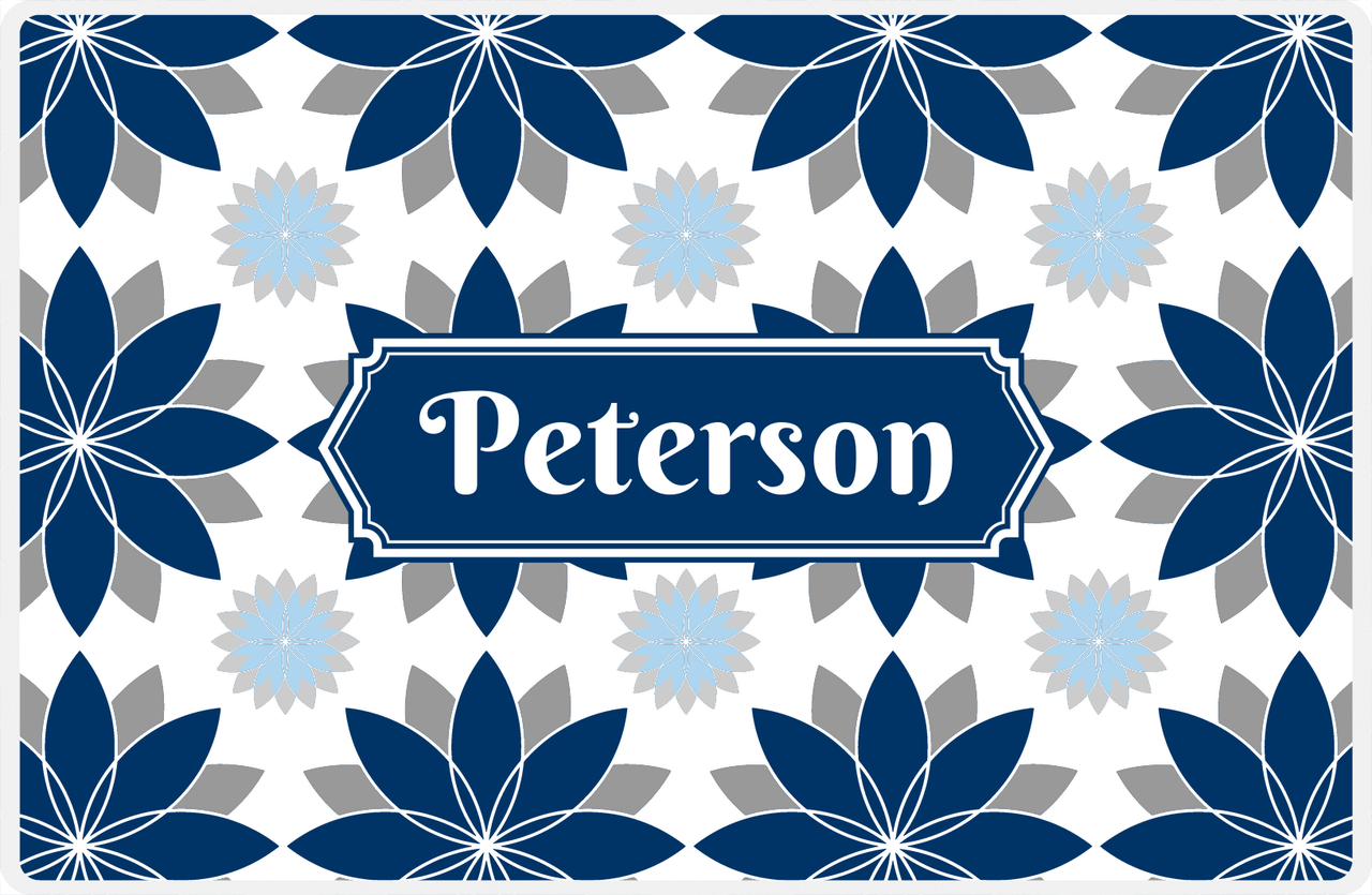 Personalized Flower Burst Placemat - Light Grey and White - Navy Decorative Rectangle Frame -  View