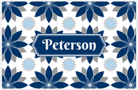 Thumbnail for Personalized Flower Burst Placemat - Light Grey and White - Navy Decorative Rectangle Frame -  View