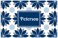 Thumbnail for Personalized Flower Burst Placemat - Light Grey and White - Navy Rectangle Frame -  View