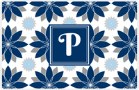 Thumbnail for Personalized Flower Burst Placemat - Light Grey and White - Navy Square Frame -  View
