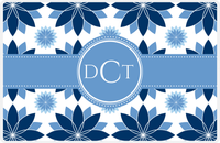 Thumbnail for Personalized Flower Burst Placemat - Navy and Light Blue - Glacier Circle Frame with Ribbon -  View