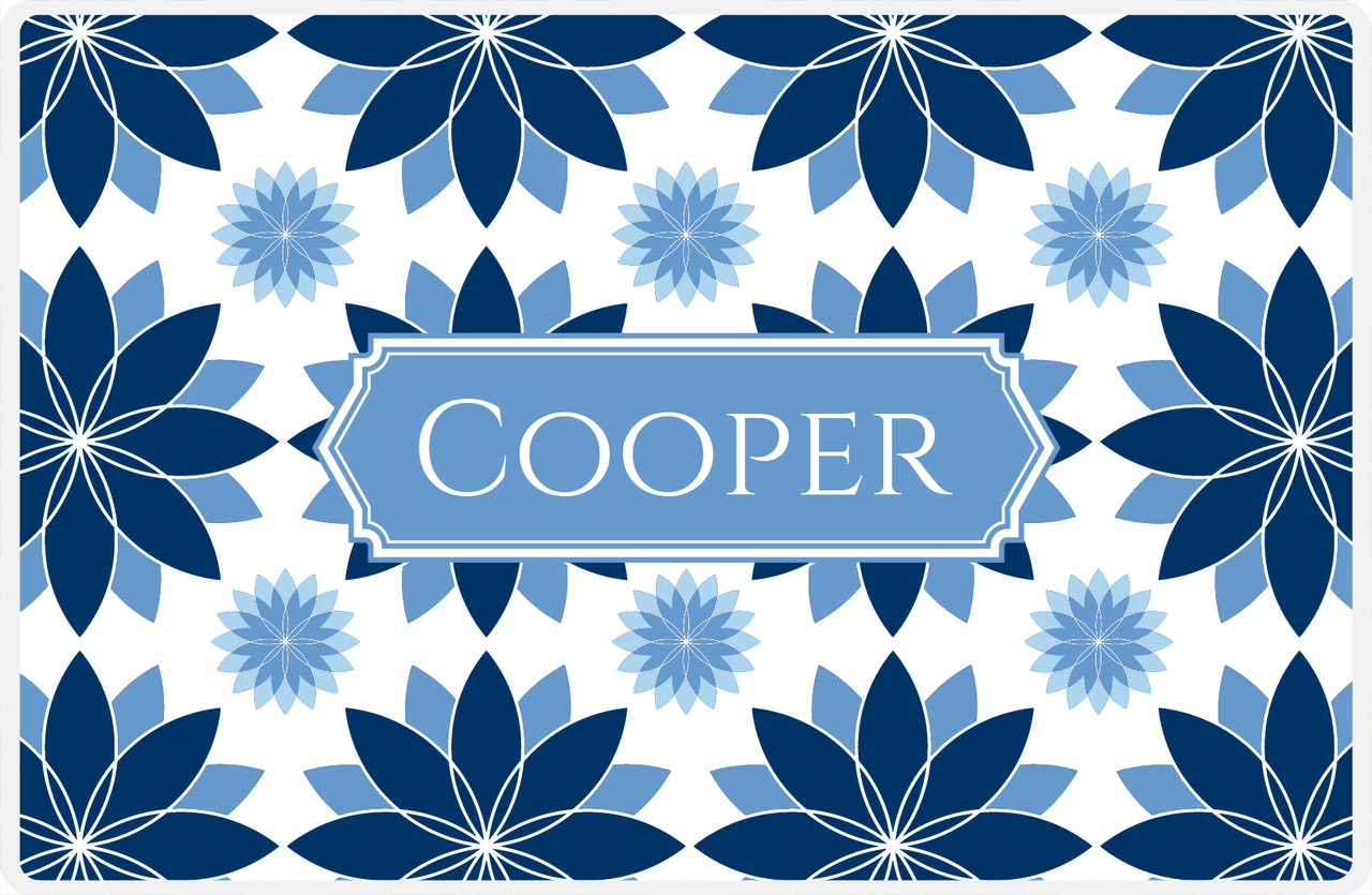 Personalized Flower Burst Placemat - Navy and Light Blue - Glacier Decorative Rectangle Frame -  View