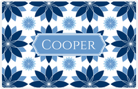 Thumbnail for Personalized Flower Burst Placemat - Navy and Light Blue - Glacier Decorative Rectangle Frame -  View