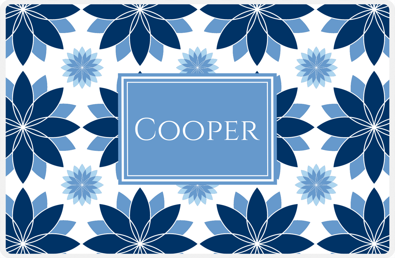 Personalized Flower Burst Placemat - Navy and Light Blue - Glacier Rectangle Frame -  View