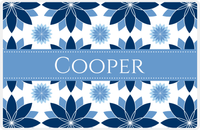 Thumbnail for Personalized Flower Burst Placemat - Navy and Light Blue - Glacier Ribbon Frame -  View