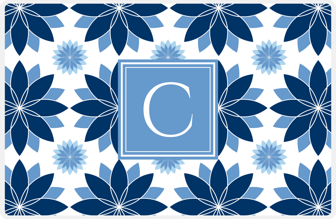 Personalized Flower Burst Placemat - Navy and Light Blue - Glacier Square Frame -  View