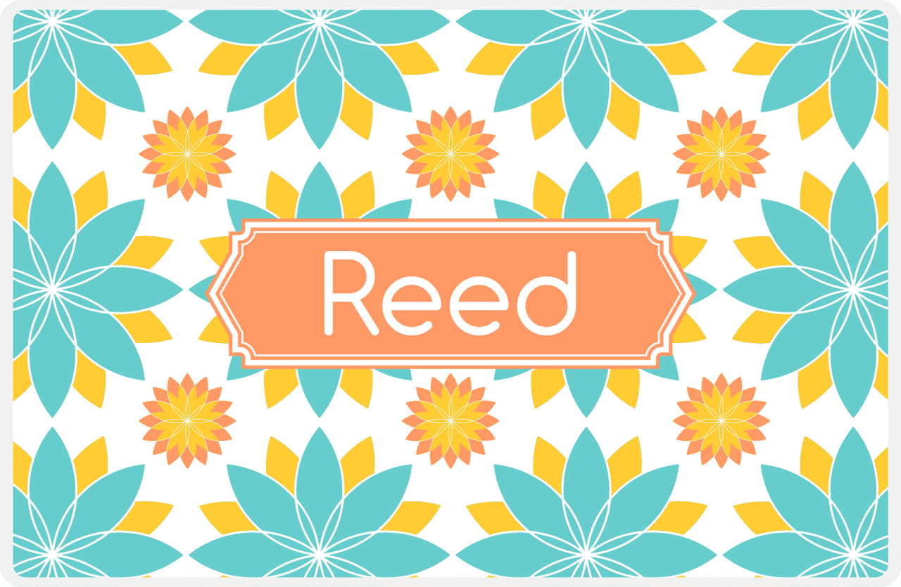 Personalized Flower Burst Placemat - Viking Blue and Mustard - Tangerine Decorative Rectangle Frame -  View