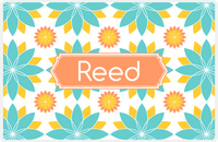 Thumbnail for Personalized Flower Burst Placemat - Viking Blue and Mustard - Tangerine Decorative Rectangle Frame -  View