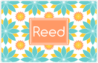 Thumbnail for Personalized Flower Burst Placemat - Viking Blue and Mustard - Tangerine Rectangle Frame -  View