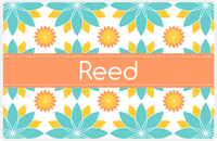 Thumbnail for Personalized Flower Burst Placemat - Viking Blue and Mustard - Tangerine Ribbon Frame -  View